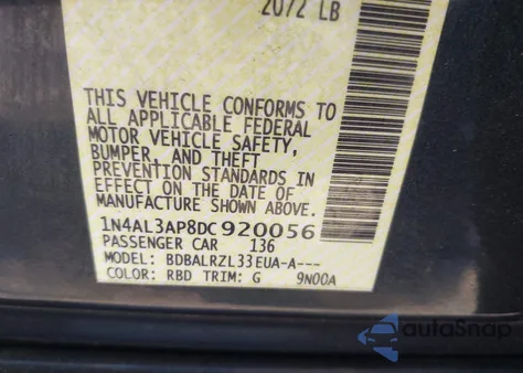 2013 Nissan Altima 2.5 S из США, поврежденный, VIN 1N4AL3AP8DC920056